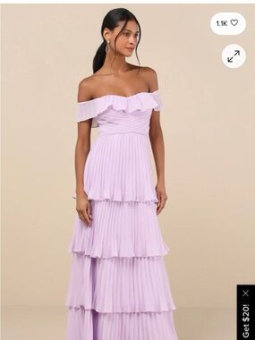 Lulu's Lilac One-Shoulder Tiered Pleated Maxi Dress